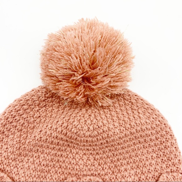 Majestic Filatures Deluxe Knit Lined Pom Pom Trapper Beanie Hat in Blush Pink - Picture 4 of 5